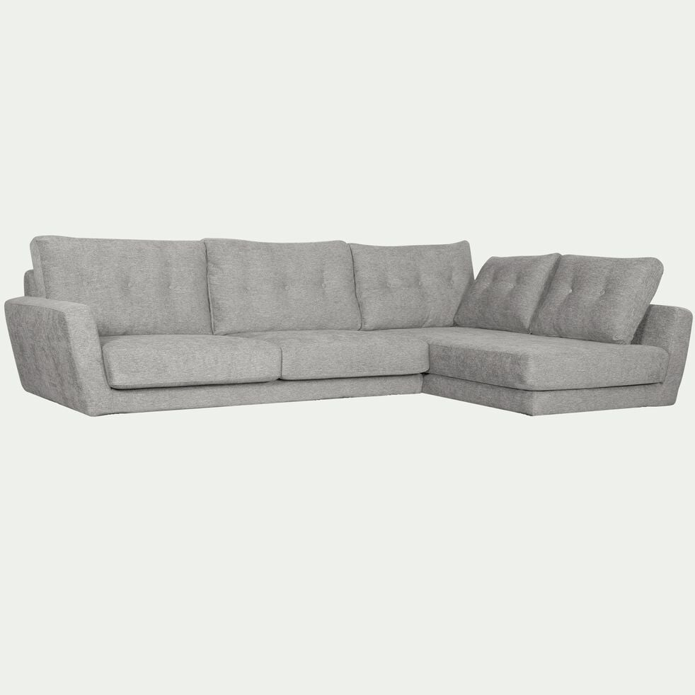 Canapé d'angle fixe droit en tissu sans pieds - gris clair-ICONE