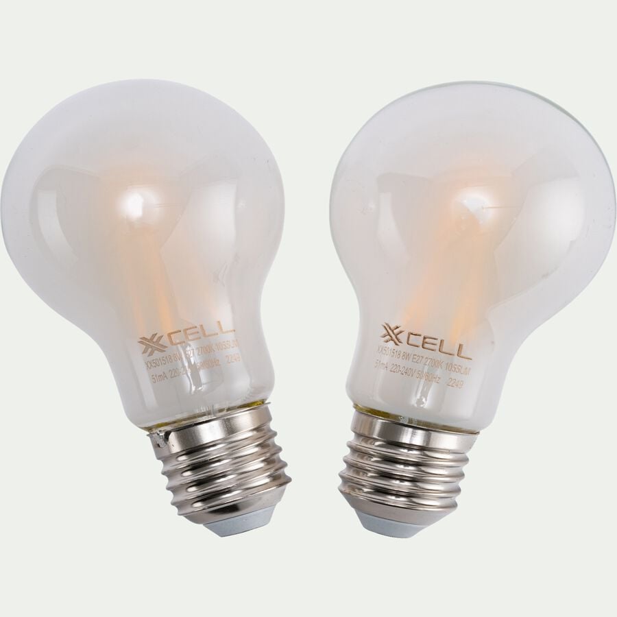 Lot de 2 ampoules LED dépolies à filament culot E27 luminosité élevée - blanc-STANDARD