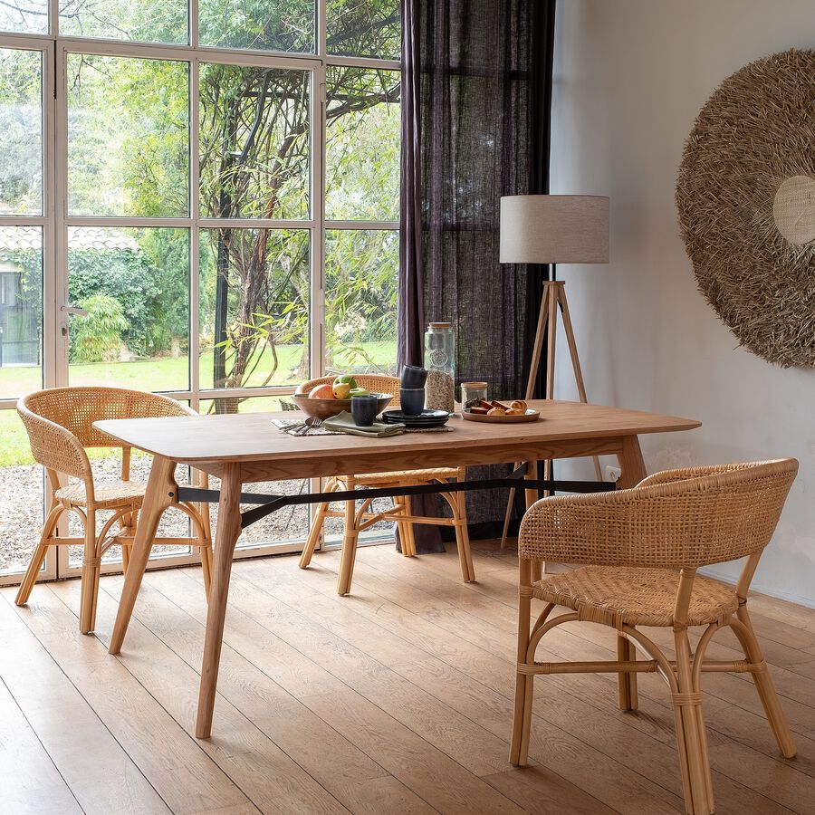 Table repas extensible rectangulaire en plaqué chêne et acier - bois clair (8 à 12 places)-LATIUM