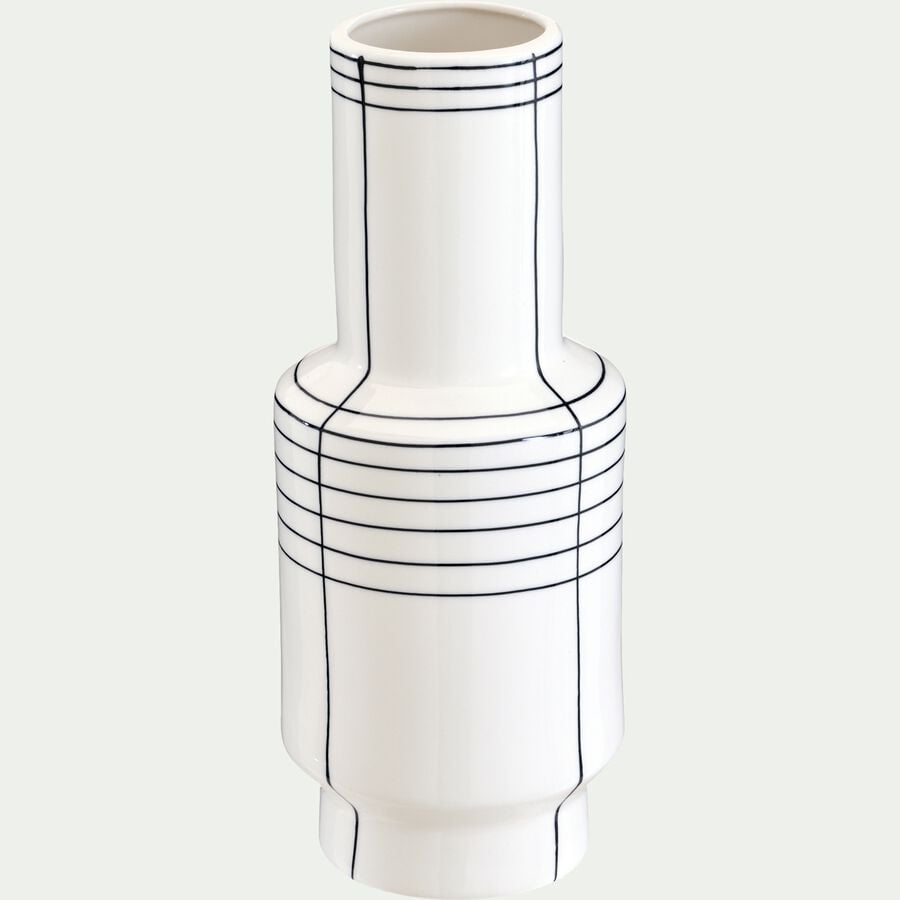 Vase à rayures en céramique - blanc D13,8xH35cm-HIMZI