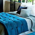 Édredon en lin et coton 100x180cm piquage pompons - bleu figuerolles-ELINA