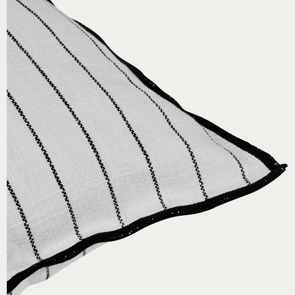 Coussin à rayures brodées en coton 30x50cm - noir et blanc-BADIANE