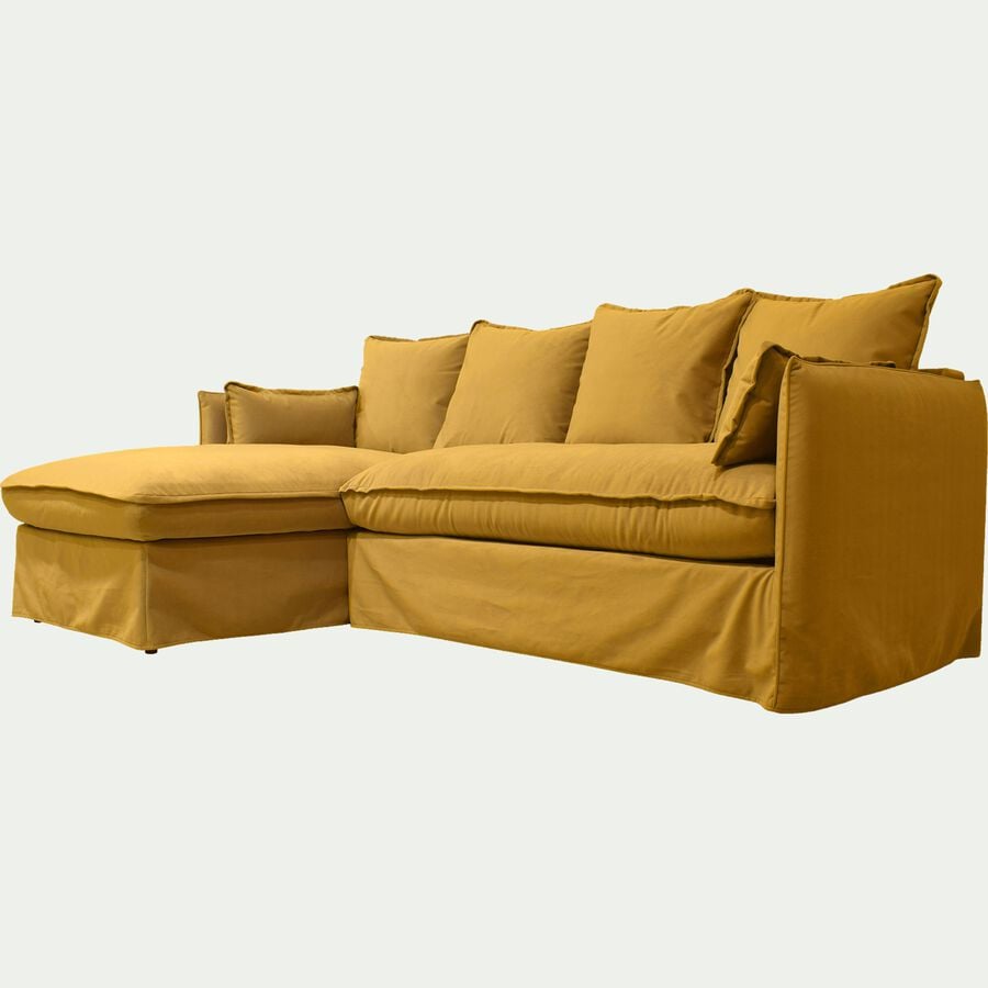 Canapé d'angle gauche fixe en velours - jaune argan-KALISTO