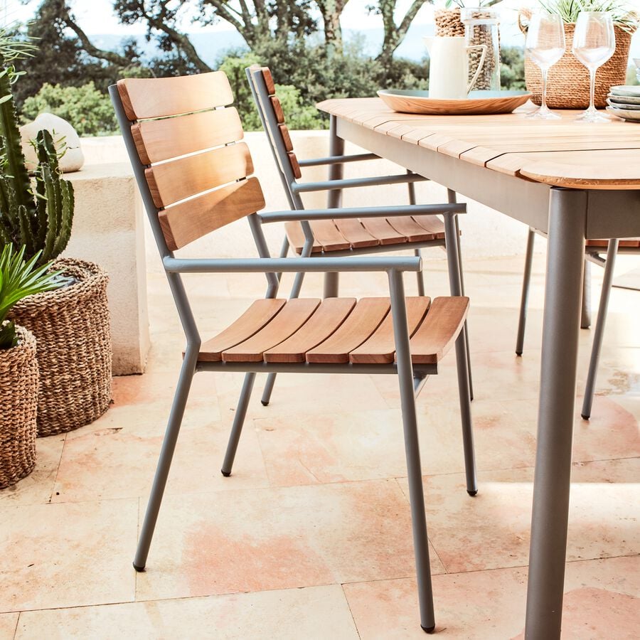 Chaise de jardin empilable avec accoudoirs en métal et eucalyptus - naturel-RAMATUELLE