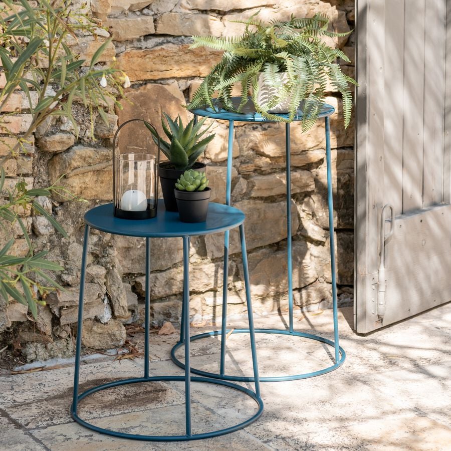 Table d'appoint de jardin ronde en acier - bleu figuerolles-IKARIA
