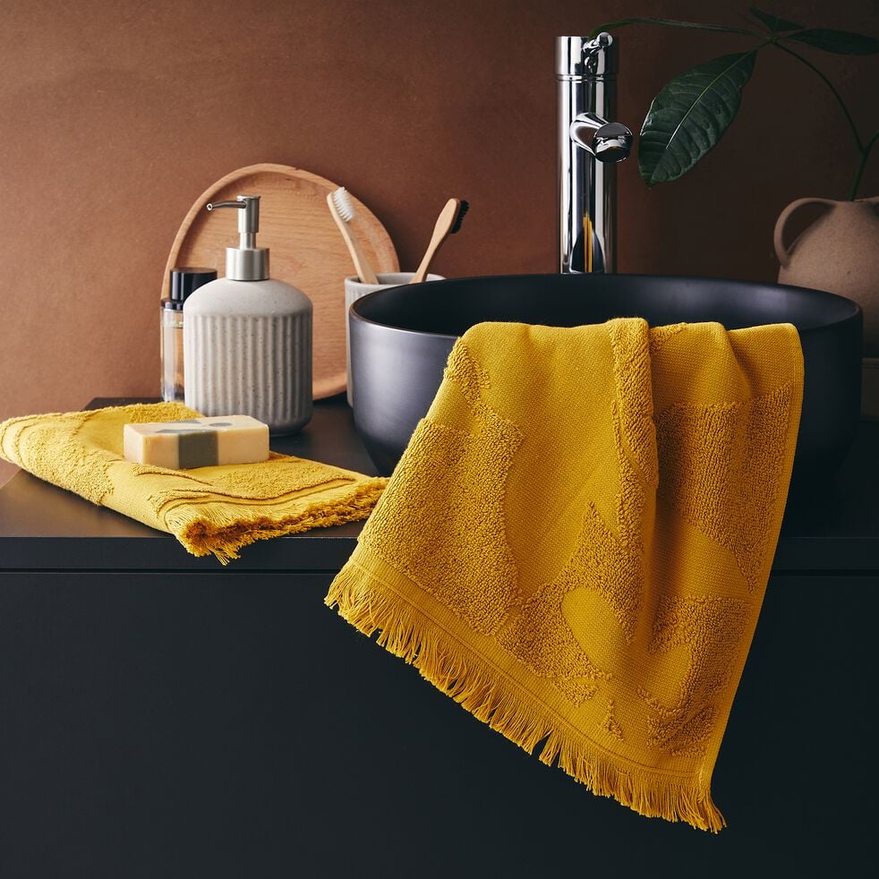 Lot de 2 serviettes invité en coton - jaune argan 30x50cm-RYAD