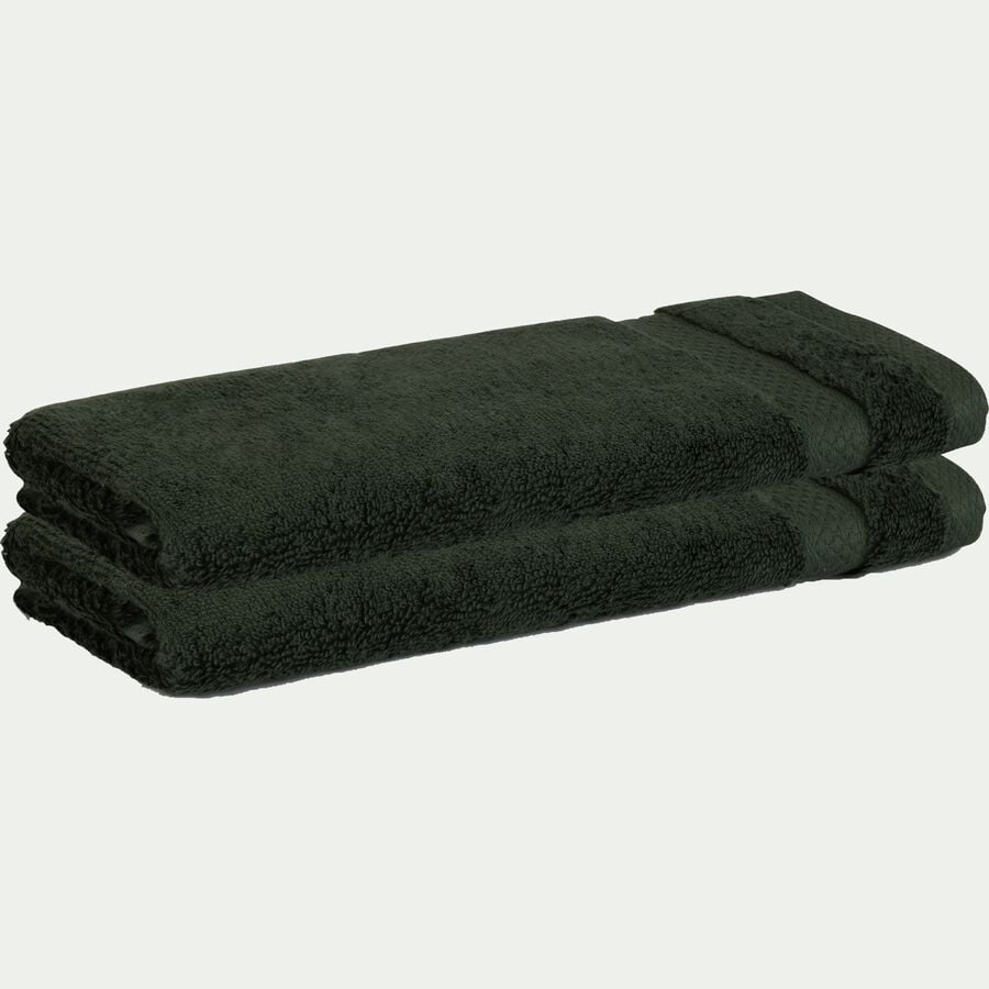Lot de 2 serviettes invités en coton peigné - vert cèdre 30x50cm-AZUR