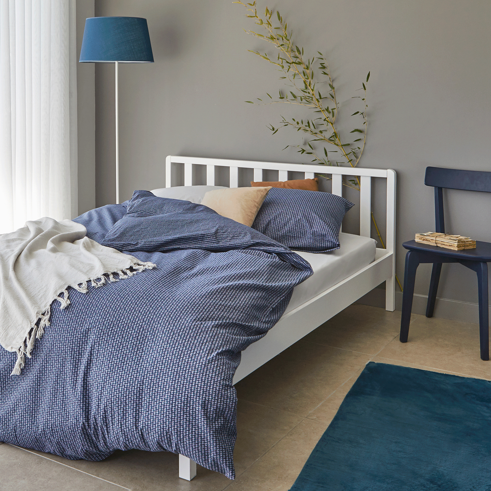 Lit en bois avec tête de lit à barreaux Blanc - 140x200 cm ...