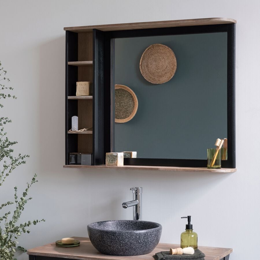 Miroir rectangulaire de salle de bain en acacia massif - L90cm-PITAYA