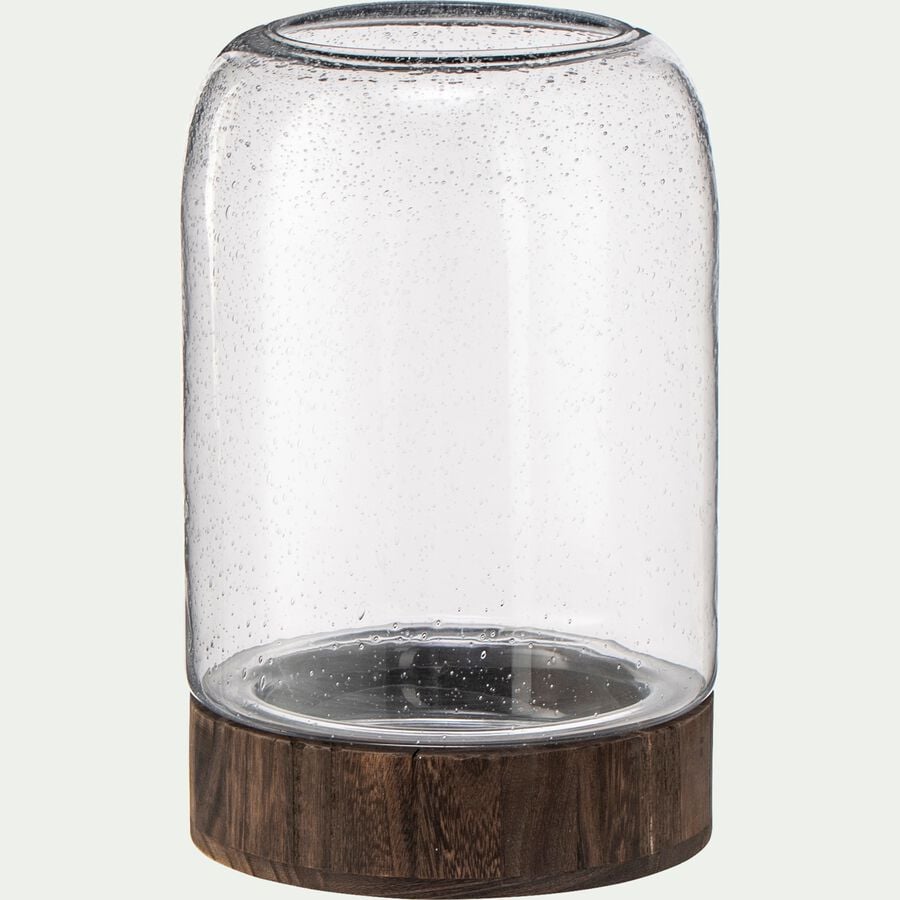 Vase classique en verre bullé et bois H30,5cm - transparent-ASHDOD