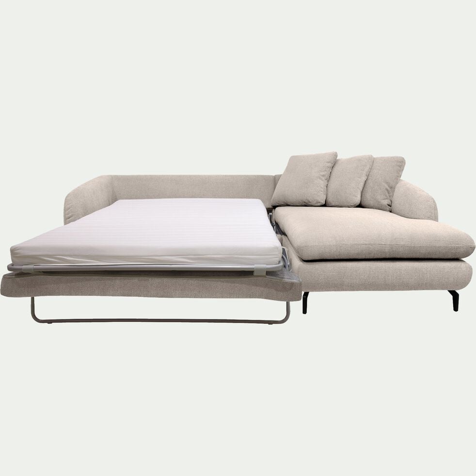 Canapé d'angle droit convertible en tissu tramé - beige roucas-COLINE