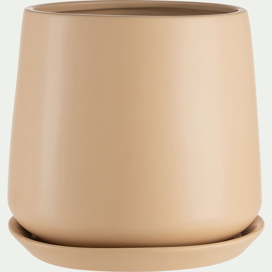 Pot avec soucoupe en céramique - beige H27cm-JUAN