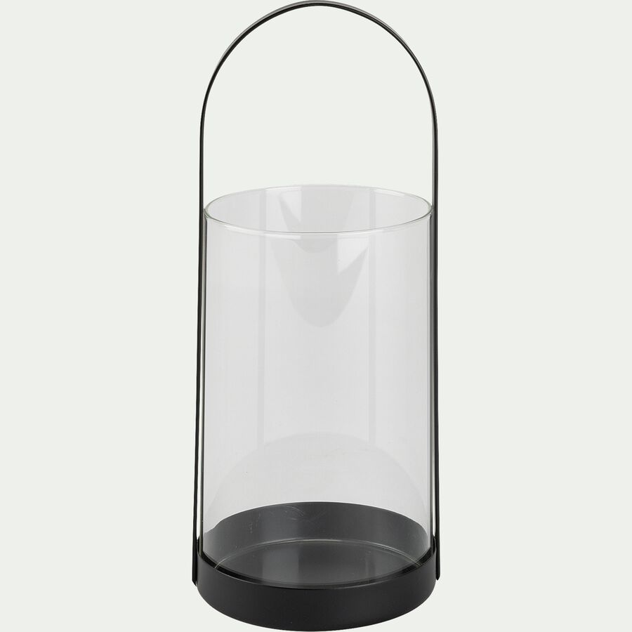Lanterne en verre et fer - noir D12xH28cm-PASQUALE