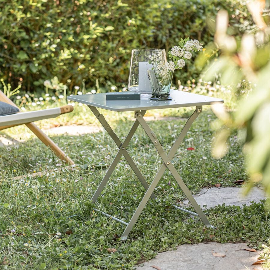 Table basse de jardin pliante en acier - vert olivier-CERVIONE