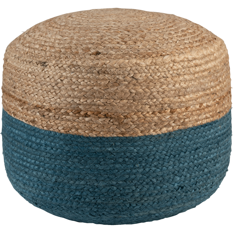 Pouf en jute coloris naturel et bleu myrte 50x50x40cm NAIA coussins