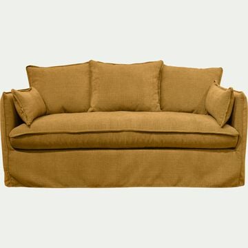 Canapé 3 places fixe en tissu - jaune argan-KALISTO