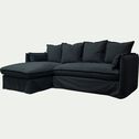 Canapé d'angle gauche fixe en velours - noir-KALISTO