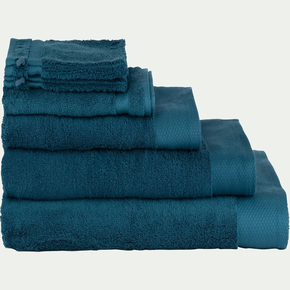 Lot de 2 gants de toilette en coton peigné - bleu figuerolles-AZUR