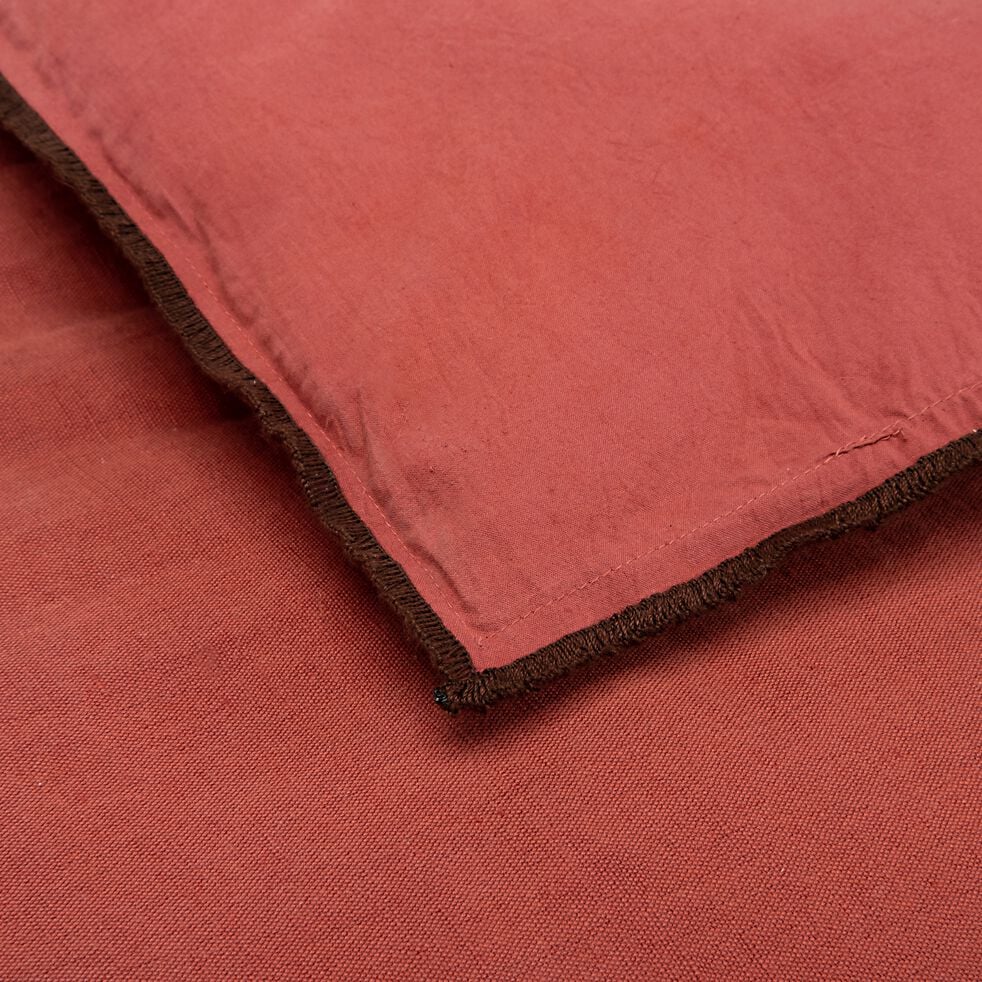 Édredon en lin et coton 100x180cm piquage pompons - rouge arcilla-ELINA