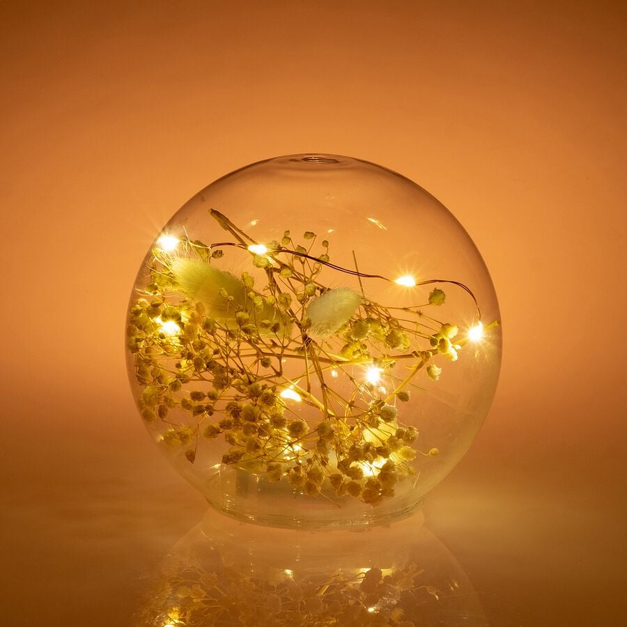 Boule en verre électrifiée et fleurs séchées - transparent D12cm-ADIYAM