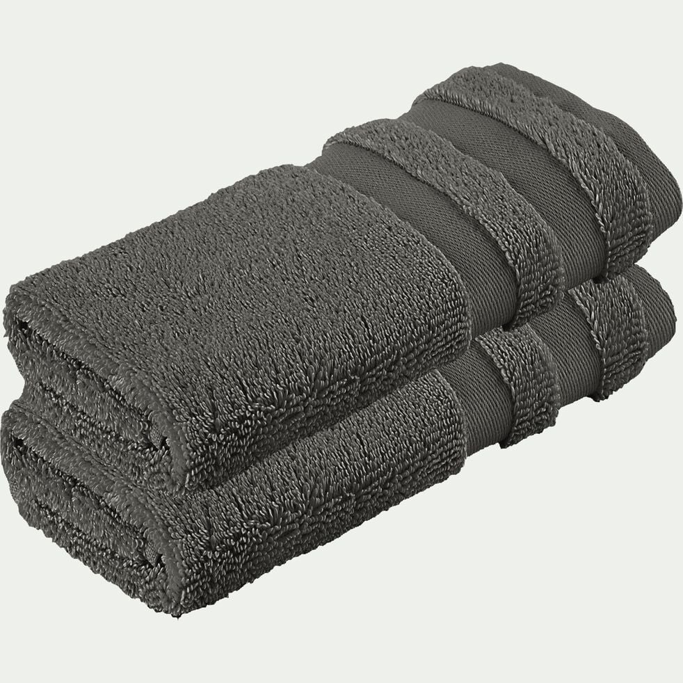Lot de 2 serviettes invité en coton - gris restanque 30x50cm-RANIA