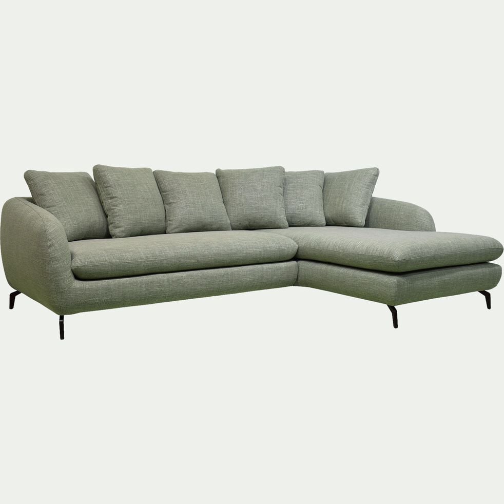 Canapé d'angle droit en tissu flammé - vert de gris-COLINE