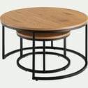 Set de 2 tables basses gigognes en bois et métal - bois clair-ZENA