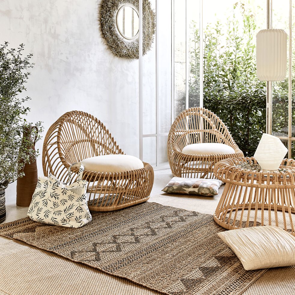 Table Basse De Jardin En Rotin Et Verre Naturel Ansouis