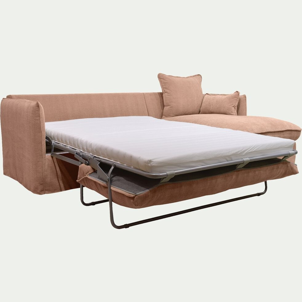 Canapé d'angle droit convertible en tissu - brun terre ombre-KALISTO