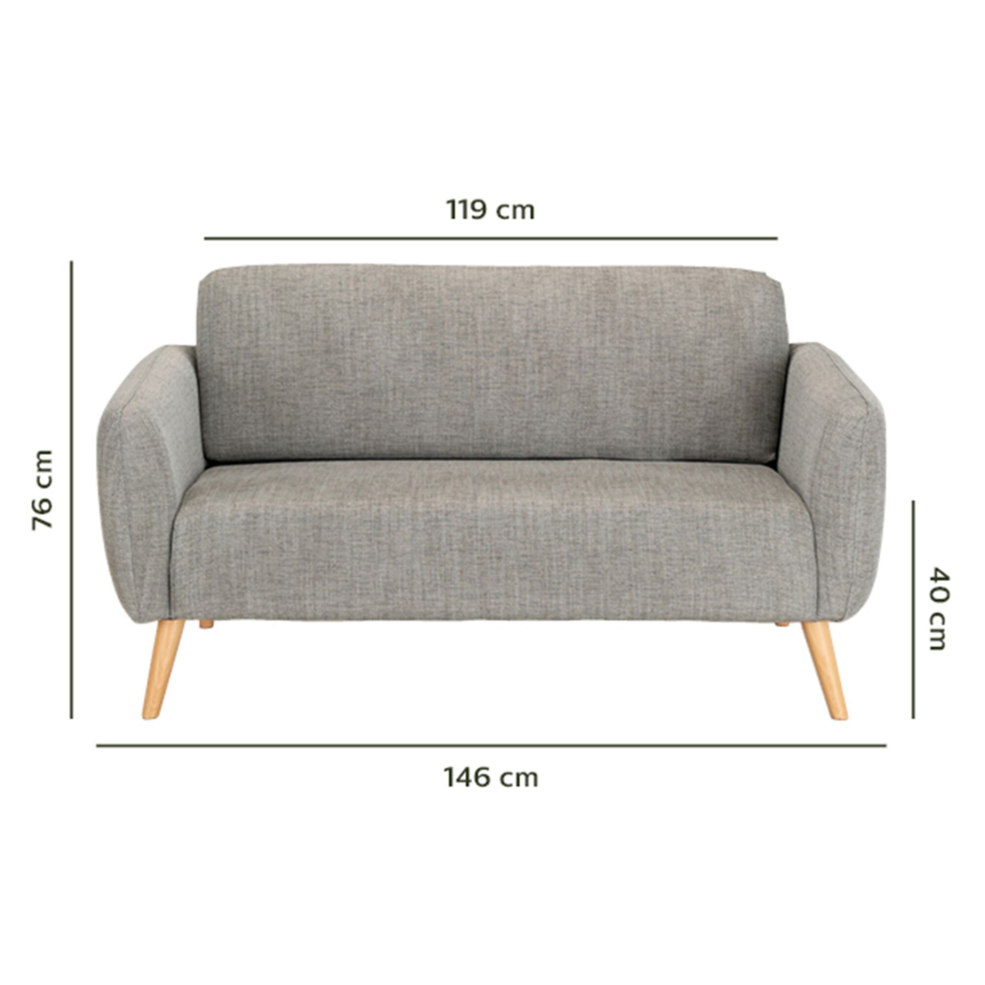 Canapé 2 places fixe en tissu - gris-LUCAS