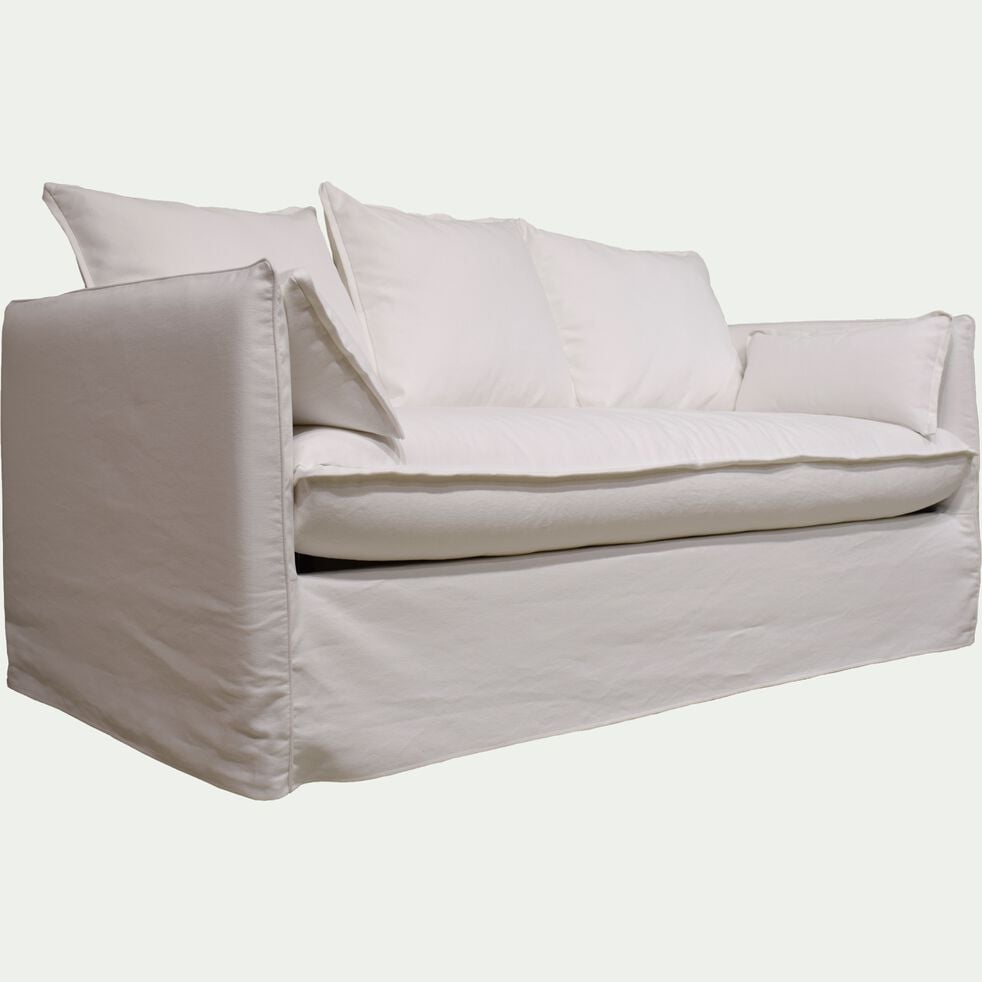 Canapé 3 places convertible en coton et lin - blanc capelan-KALISTO