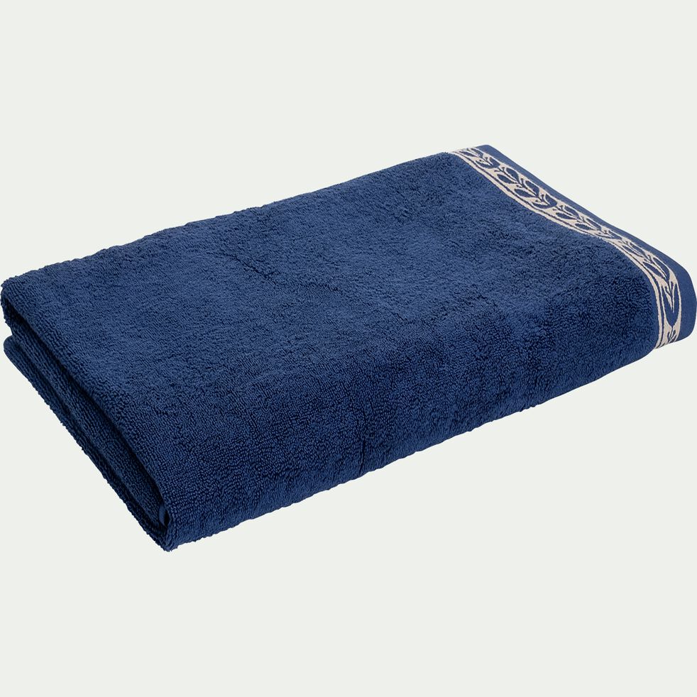 Drap de bain avec motif en coton - bleu encre 100x150cm-KISSOS