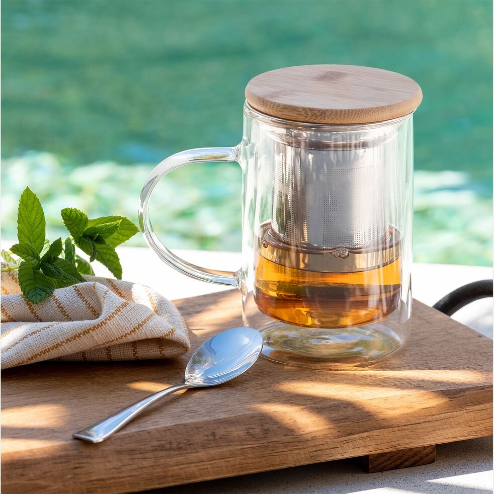 Filtre à thé, passoire à thé, infuseur en acier inox avec le logo J'adore  le thé !