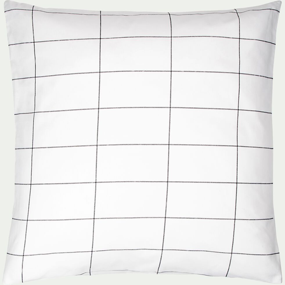 Housse de couette et 2 taies d'oreiller en coton motif carreaux - blanc 240x220cm-CARRELA