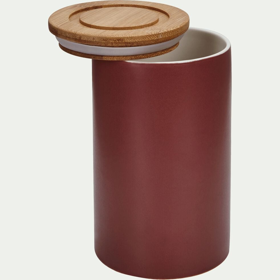 Pot en porcelaine rouge avec couvercle en bambou D10,5xH16 cm-JAN