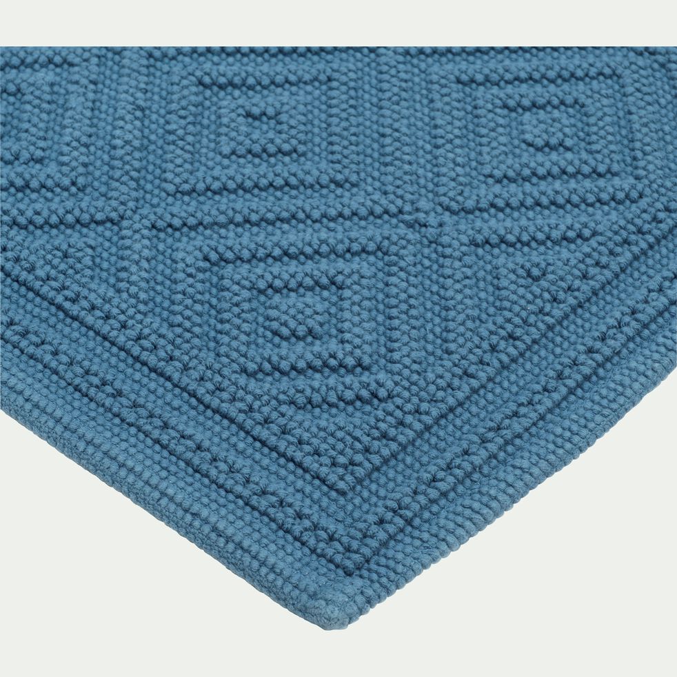 Tapis de bain surpiquage losanges en coton - bleu figuerolles 50x70cm-SADOU