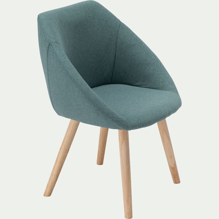 Chaise en tissu avec accoudoirs et piétement naturel - vert cèdre-DELINA