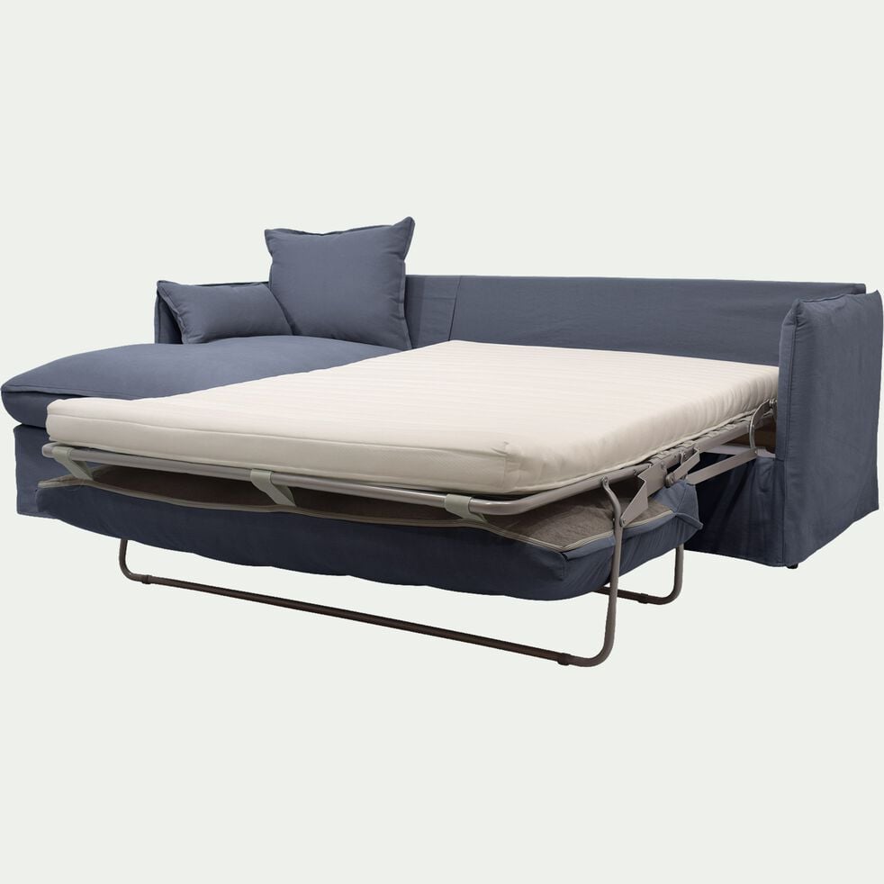 Canapé d'angle gauche convertible en coton et lin - bleu calabrun-KALISTO
