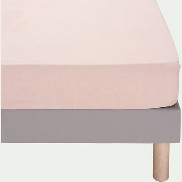 Drap housse en lin lavé - rose rosa 140x200cm B28cm-VENCE