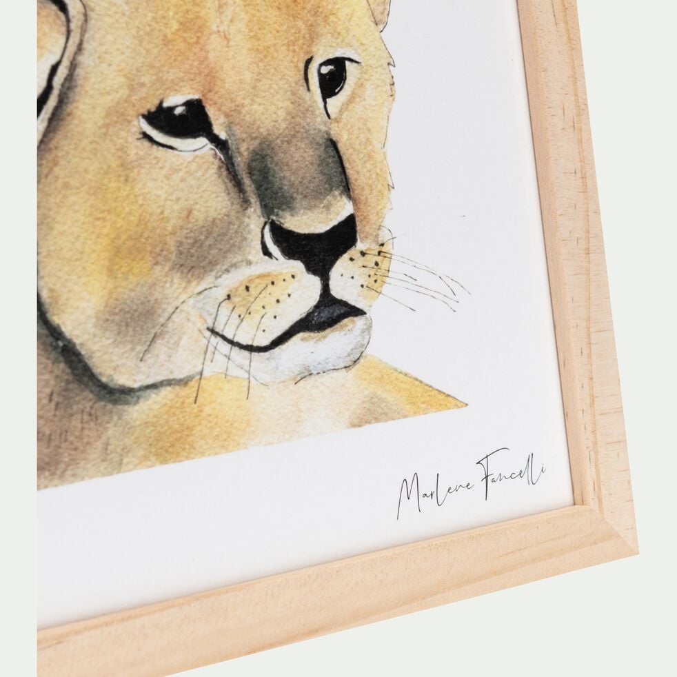 Image aquarelle encadrée famille de lions - A4-FAMILLE LION