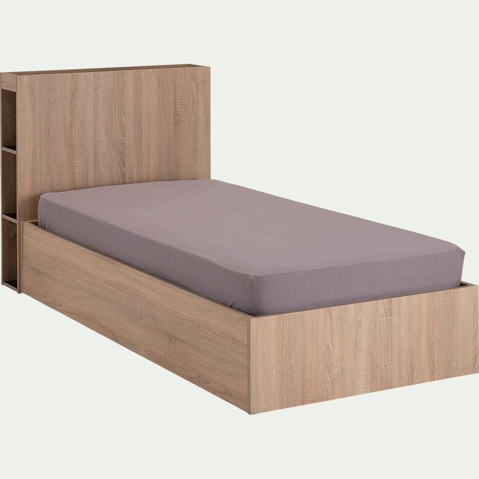Lit coffre enfant en bois avec tête de lit et rangements - effet chêne clair 90x200cm-BALME
