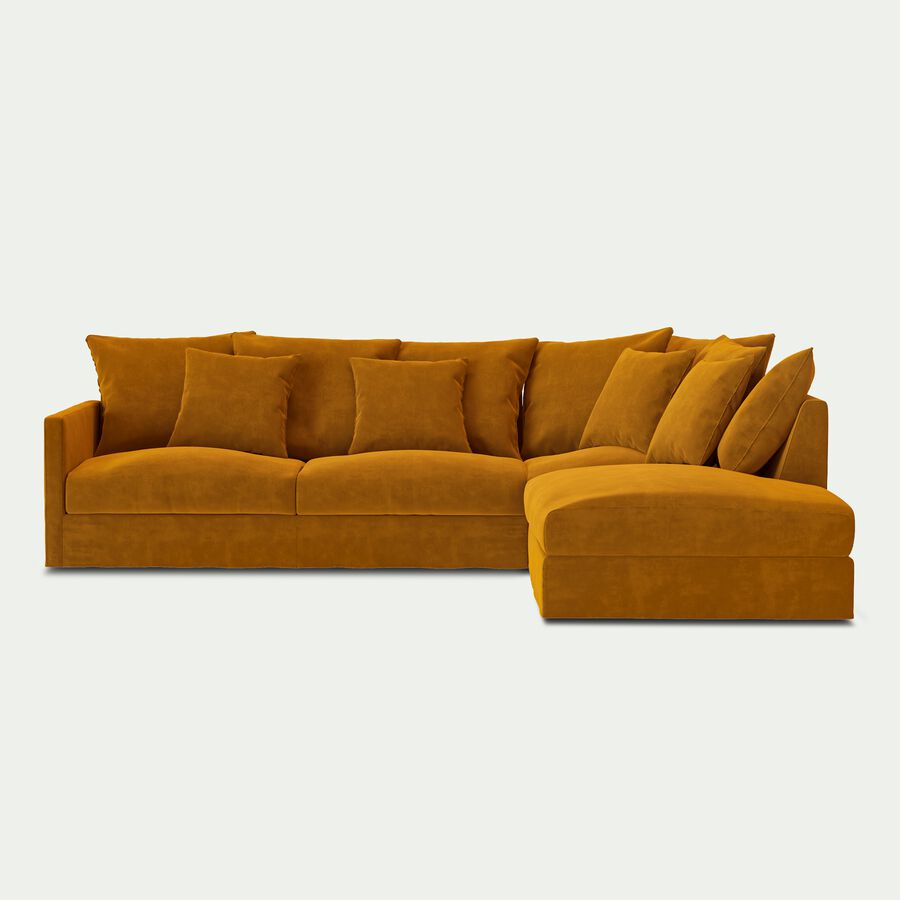Canapé d'angle fixe droit en velours - jaune argan-SIMONA
