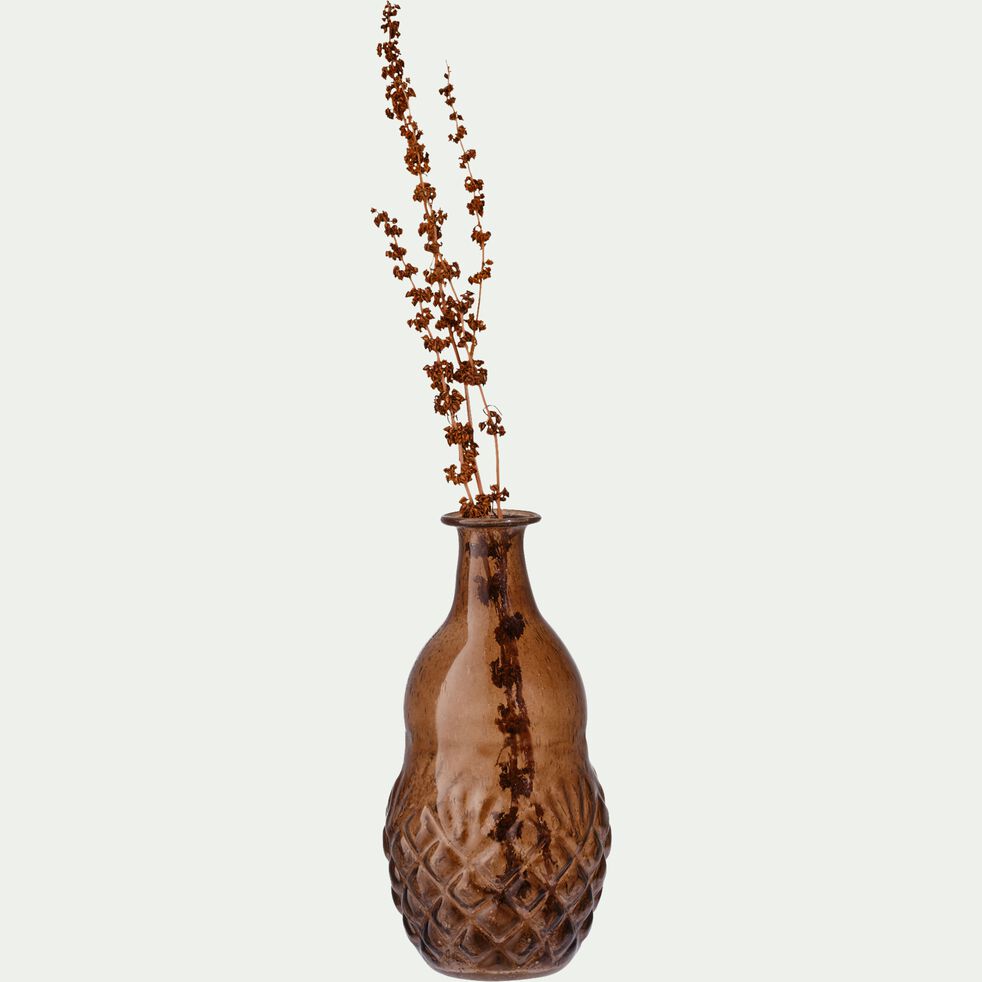Vase bouteille en verre bullé - terre fumée D8,5xH18cm-HEGRADE