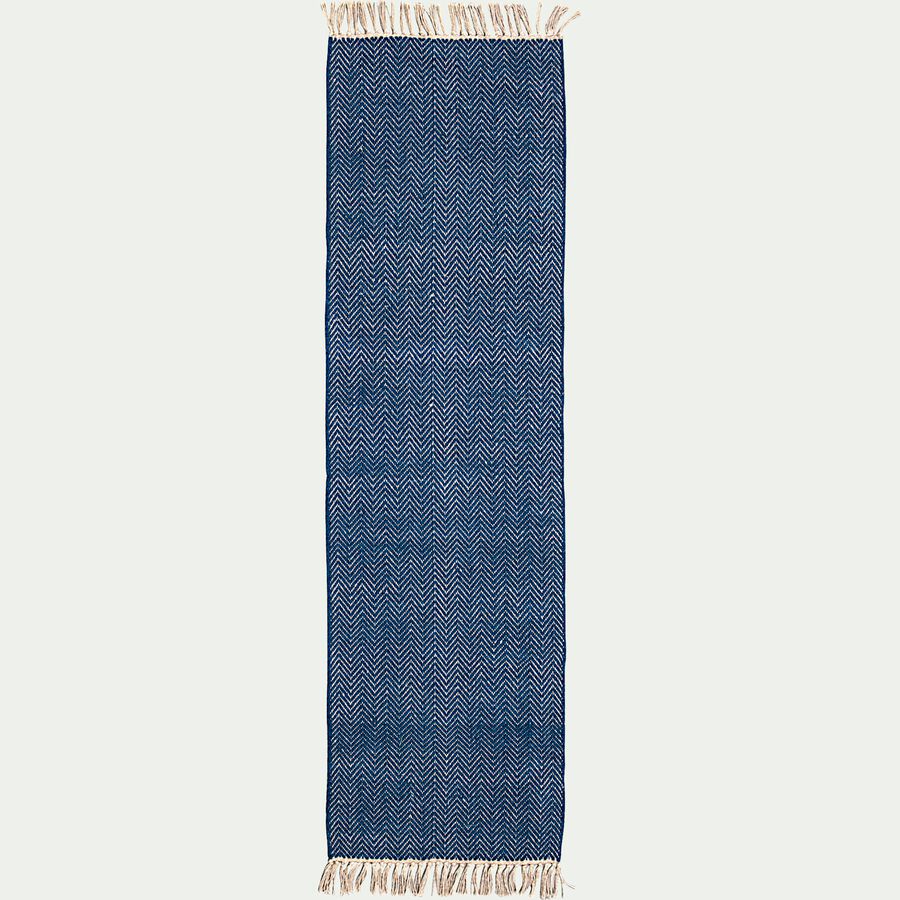 Tapis de couloir et laine et jute - bleu figuerolles 60x200cm-TURAU