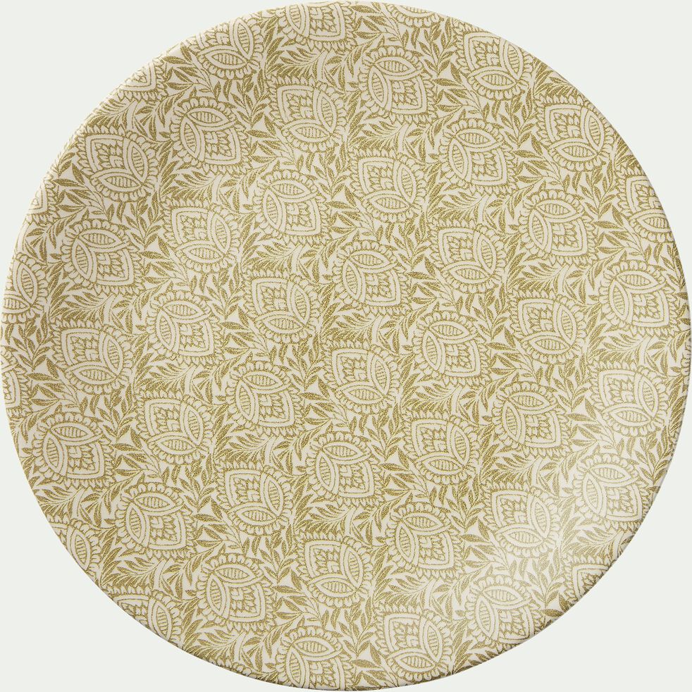 Assiette plate en grès jaune décoré D26cm-AMANDE