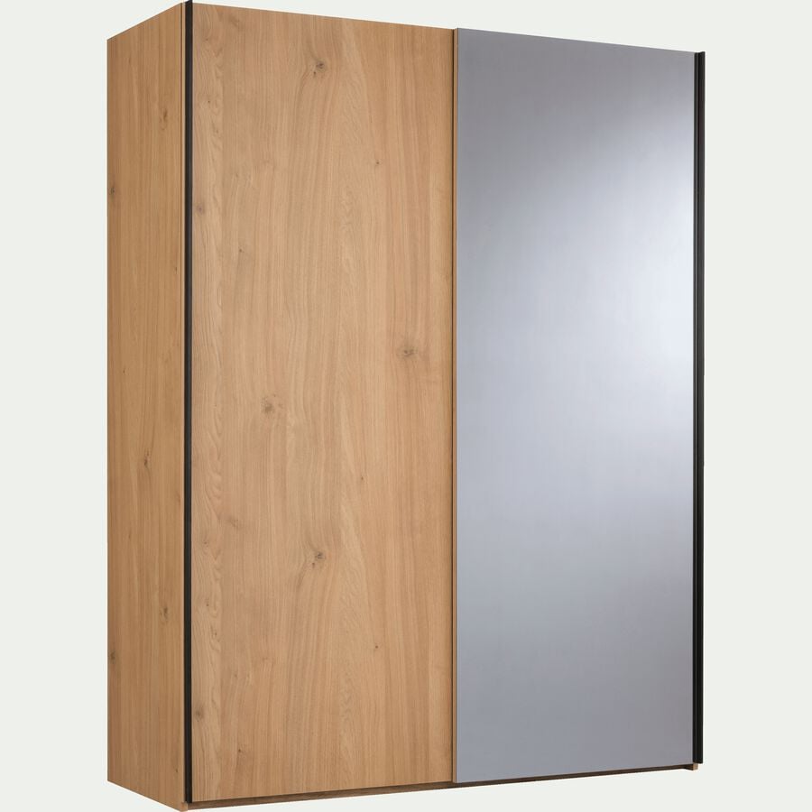 Armoire 2 portes coulissantes effet chêne clair - bois clair H210cm-GASPARD