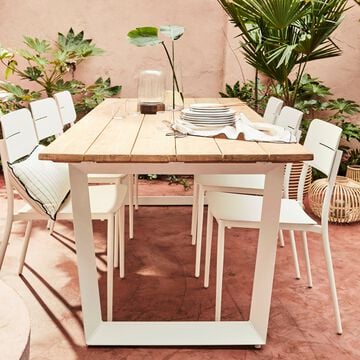 Table de jardin en teck et aluminium - bois clair (8 à 10 places)-ITAQUE
