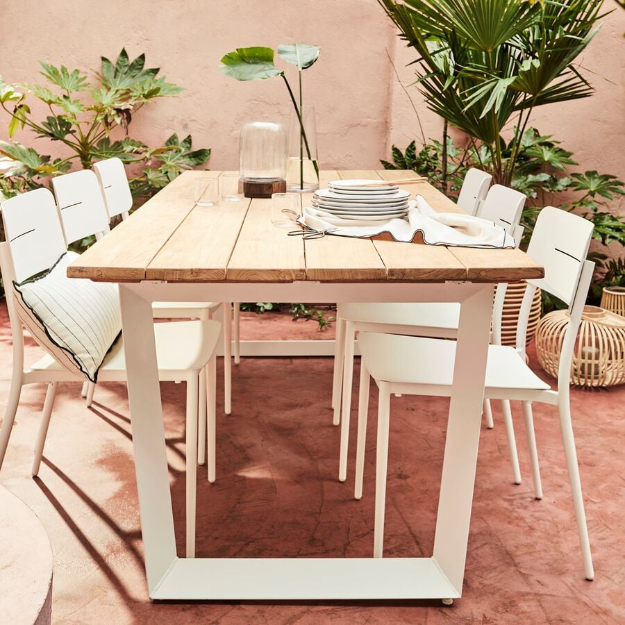 Salon de jardin repas en teck et aluminium - blanc (8 à 10 places)-ITAQUE