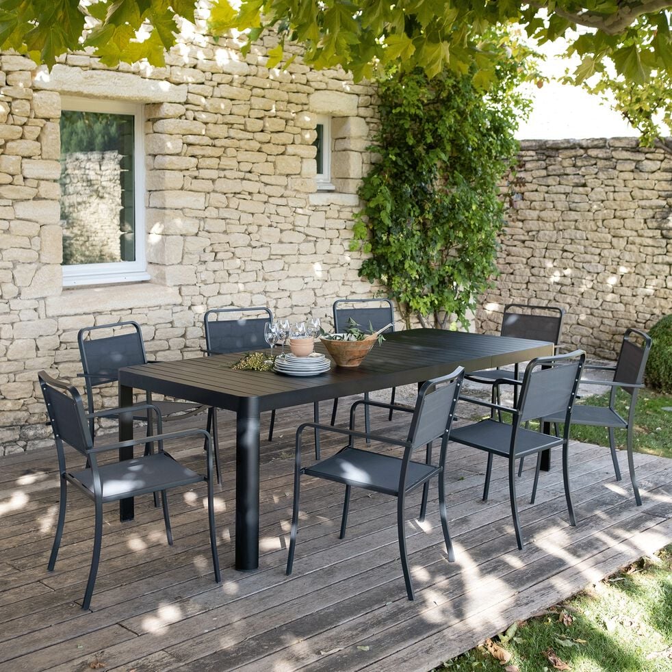 Table de jardin extensible en aluminium - noir (8 à 10 pl