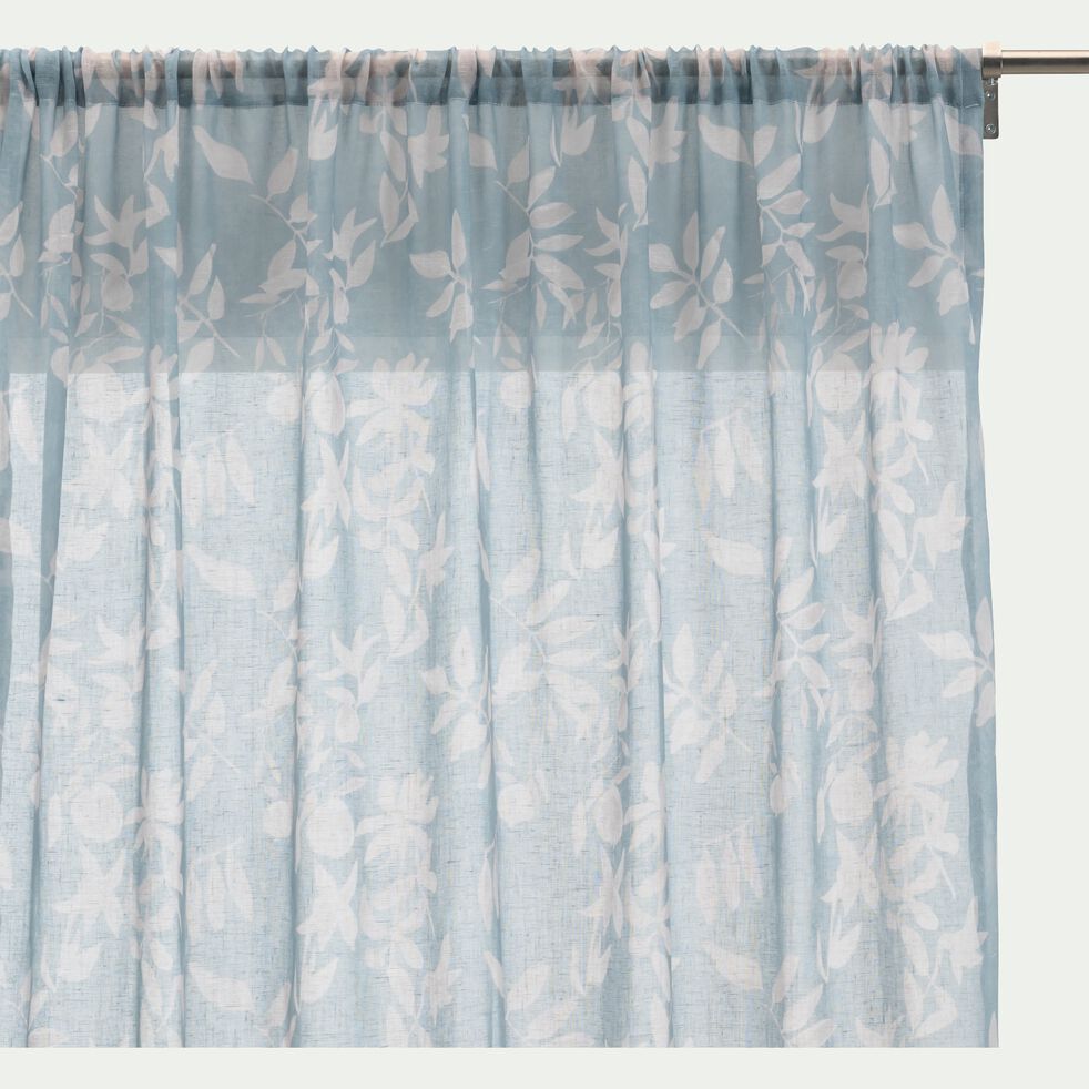 Voilage à passant en polyester à motif floral - bleu 135x250cm-ELVIRA